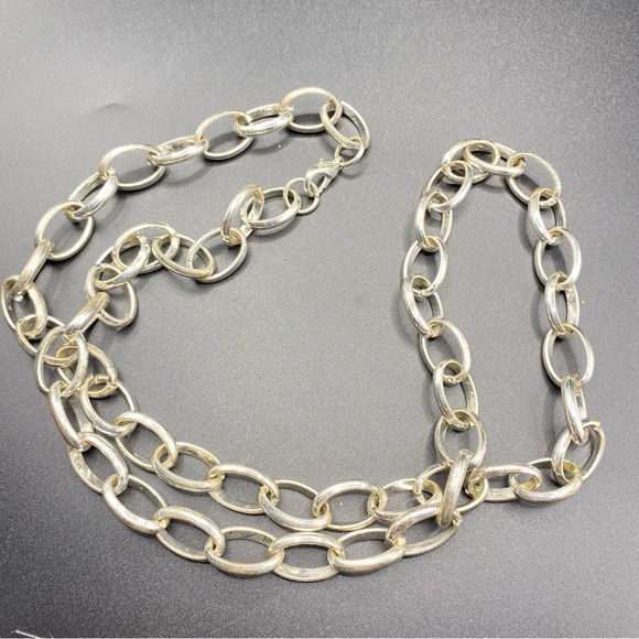 Chunky Silver Tone Link Long Chain Necklace - Picture 10 of 10